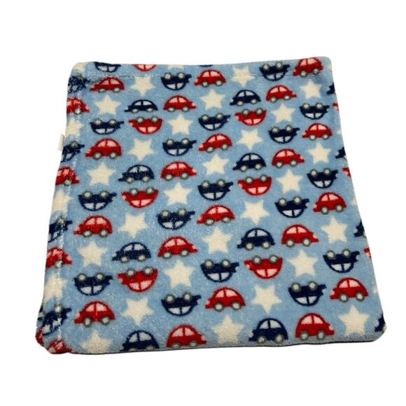 Zak & Zoey Blue Red Cars Fleece Baby Blanket White Stars - Picture 1 of 5